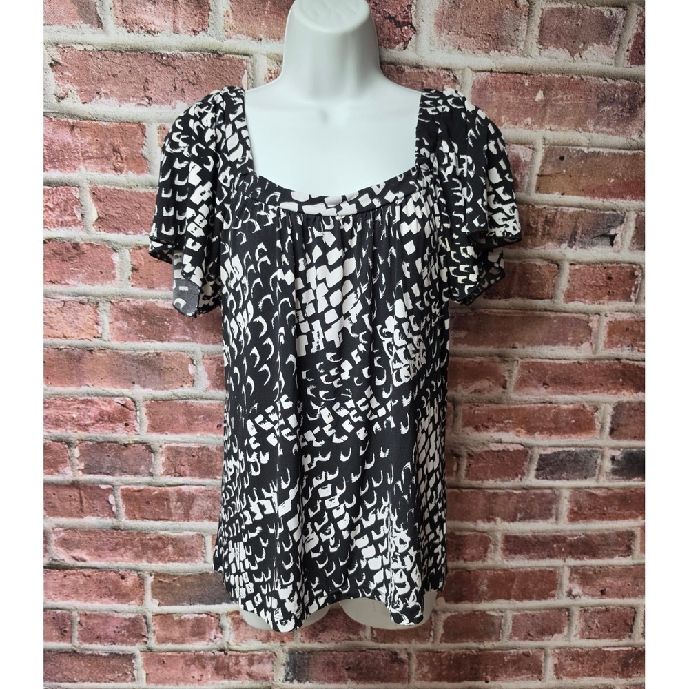 Women's AB STUDIO‎ Abstract Print Flutter Sleeve Top Size Medium